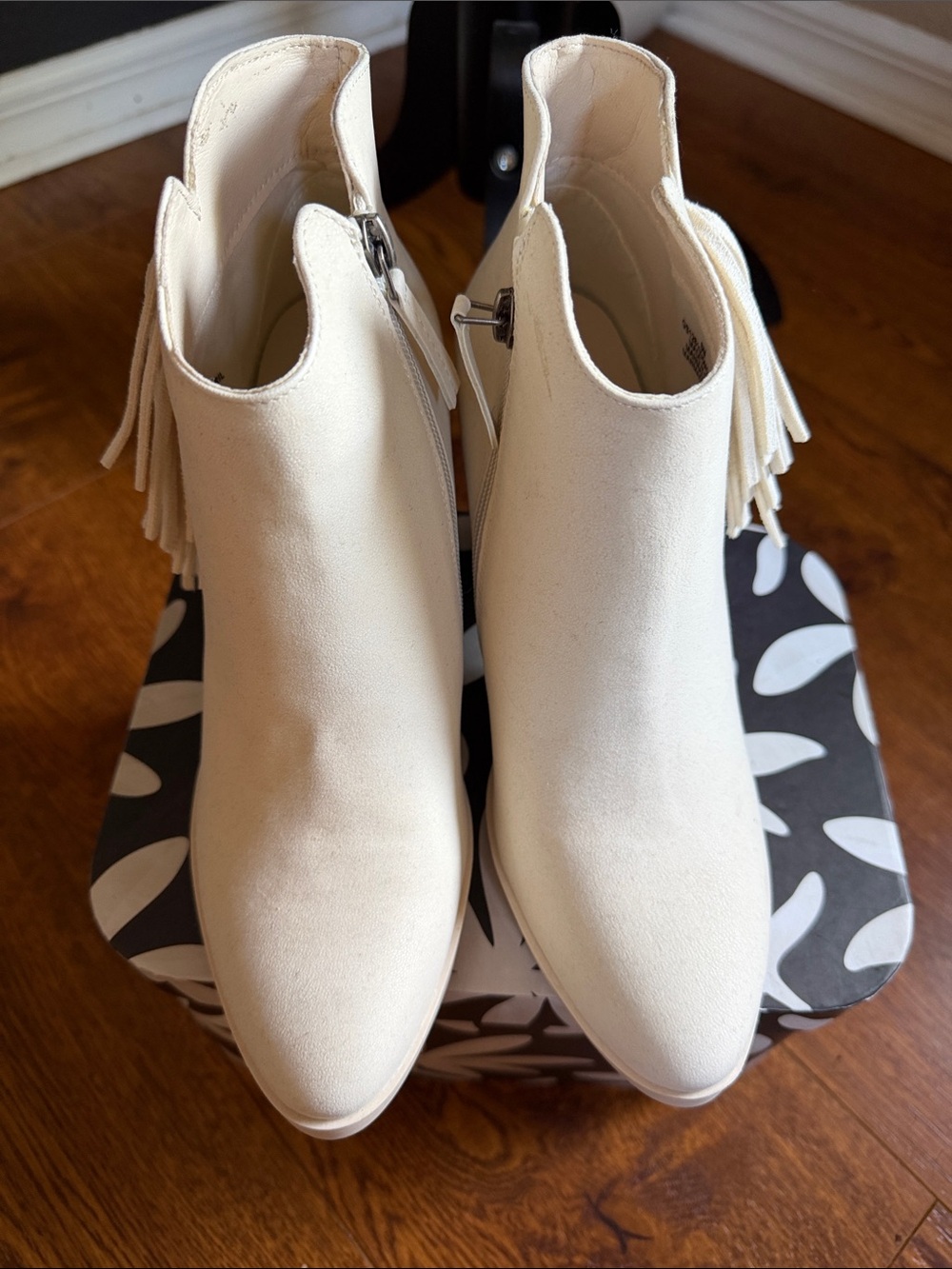 MIA Fringe Ankle Boots in Cream - Women's Stylish Booties
